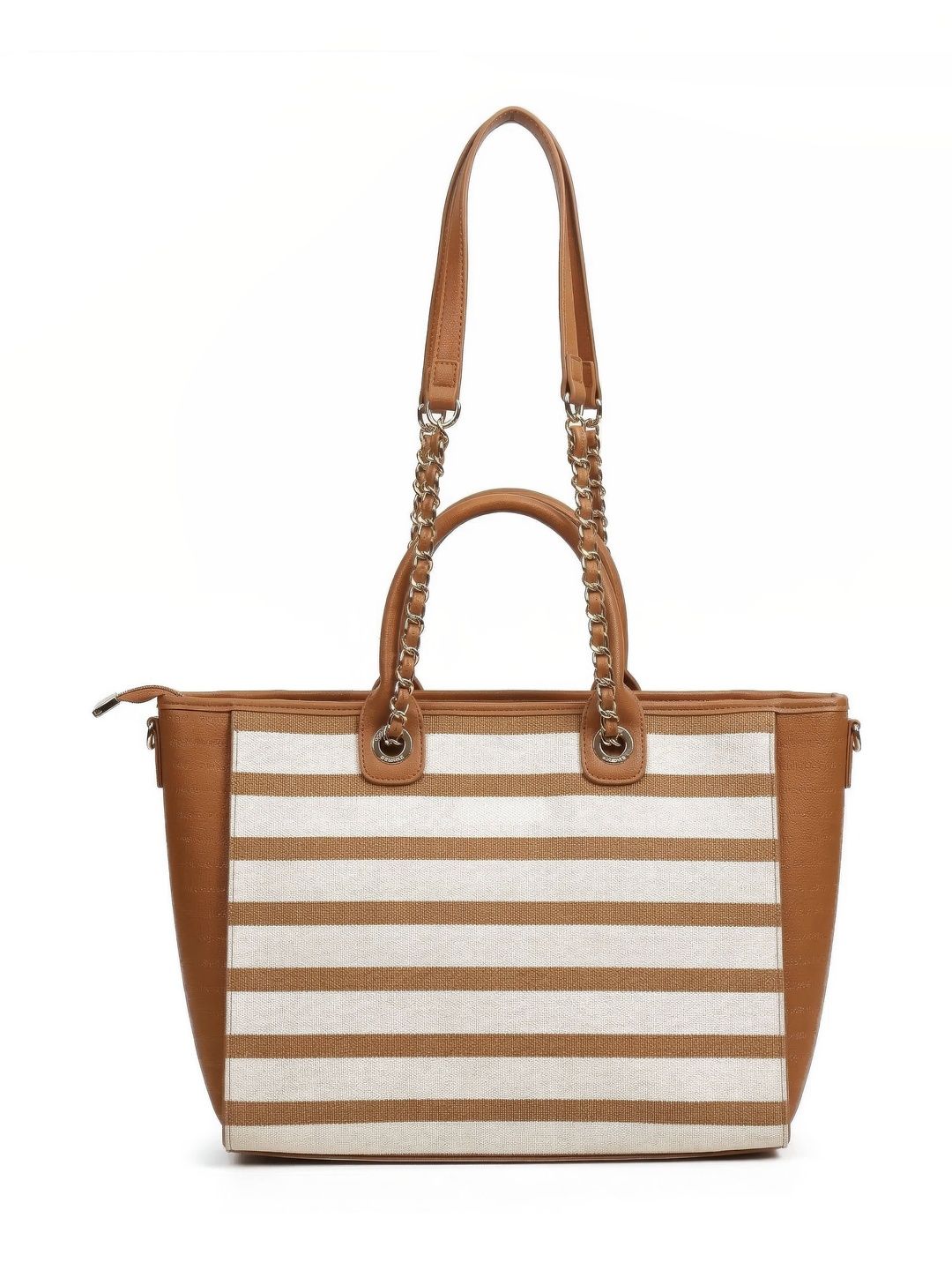Magnolia PU Leather Women Striped Brown Tote Bag