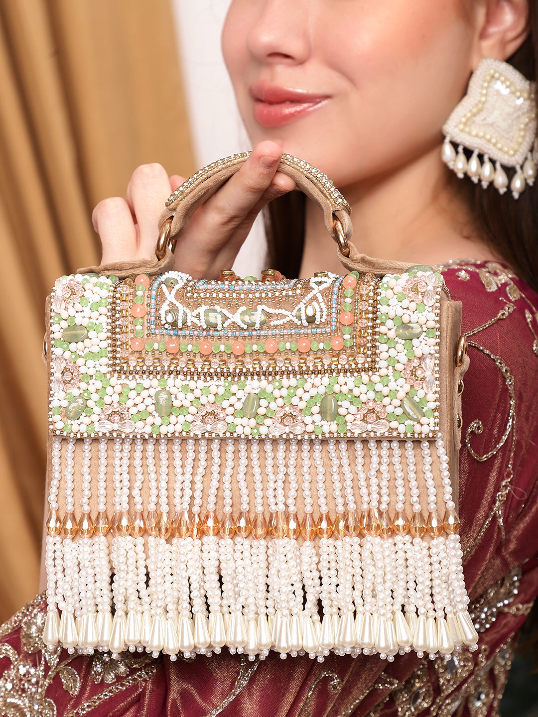 Beadwork Charm Flap Clutch