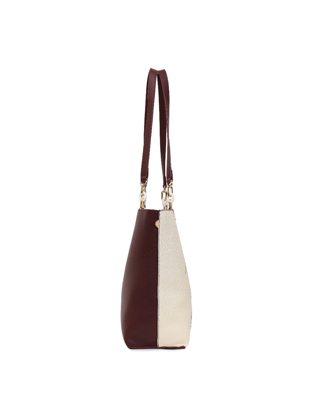 Magnolia Women Beige & Wine Printed Tote Bag