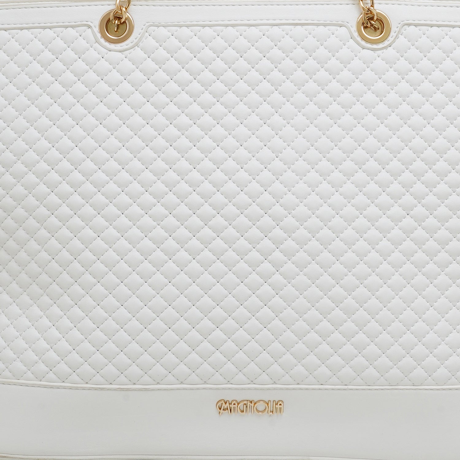 Magnolia Quilted Tote Bag with Gold Chain Straps – Elegant White