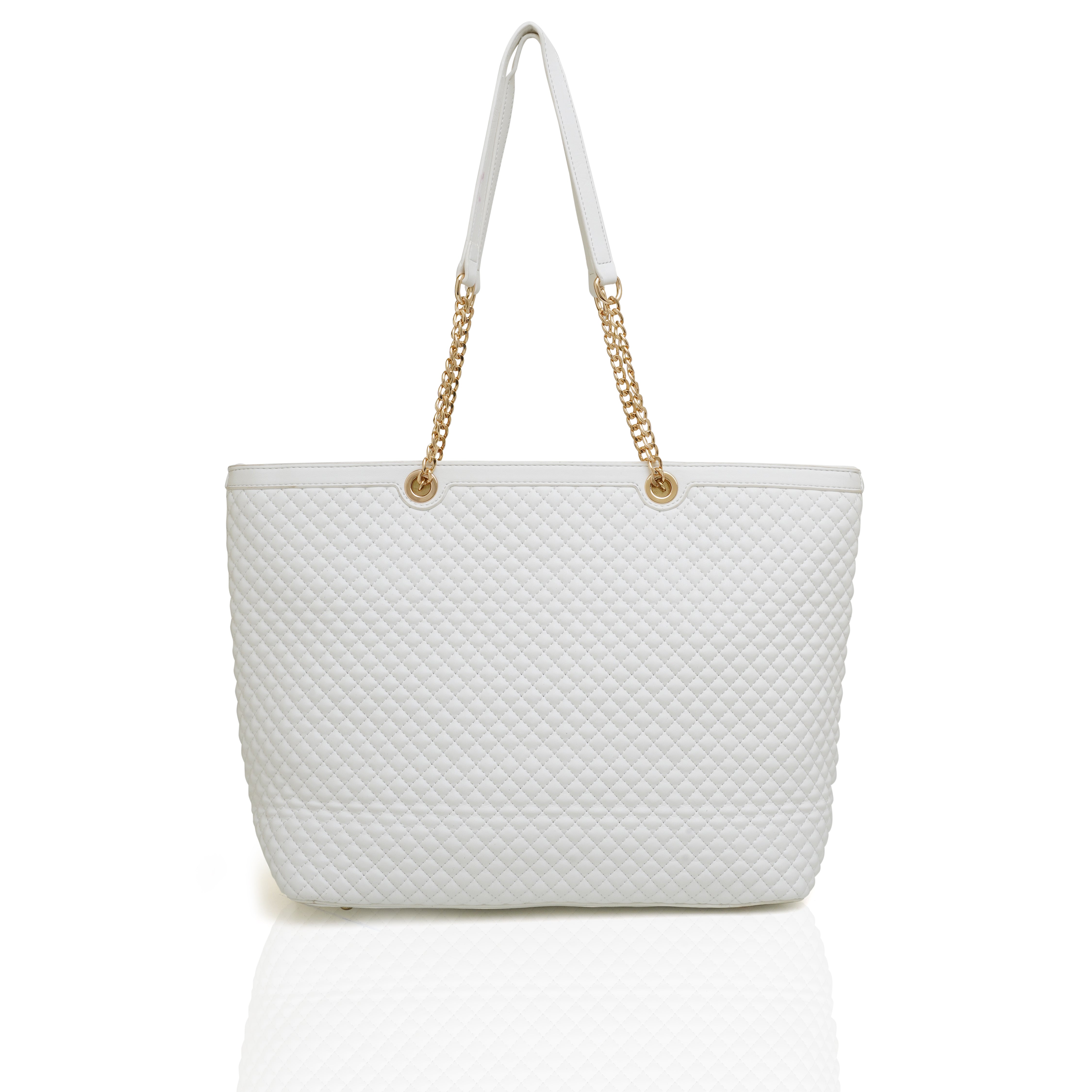 Magnolia Quilted Tote Bag with Gold Chain Straps – Elegant White