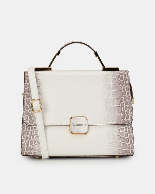 Magnolia Luxe Croco Texture Satchel – Elegant Handbag with Gold Accents