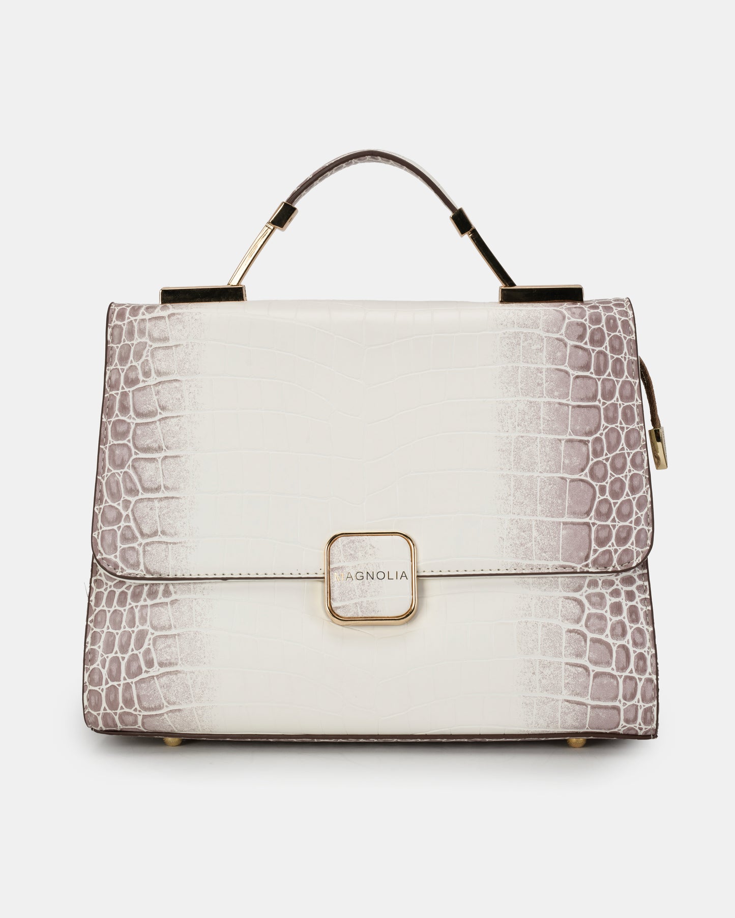 Magnolia Luxe Croco Texture Satchel – Elegant Handbag with Gold Accents