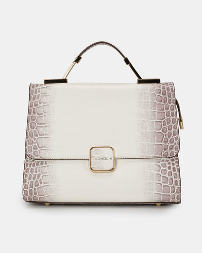 Magnolia Luxe Croco Texture Satchel – Elegant Handbag with Gold Accents