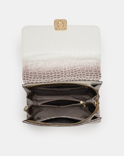 Magnolia Luxe Croco Texture Satchel – Elegant Handbag with Gold Accents