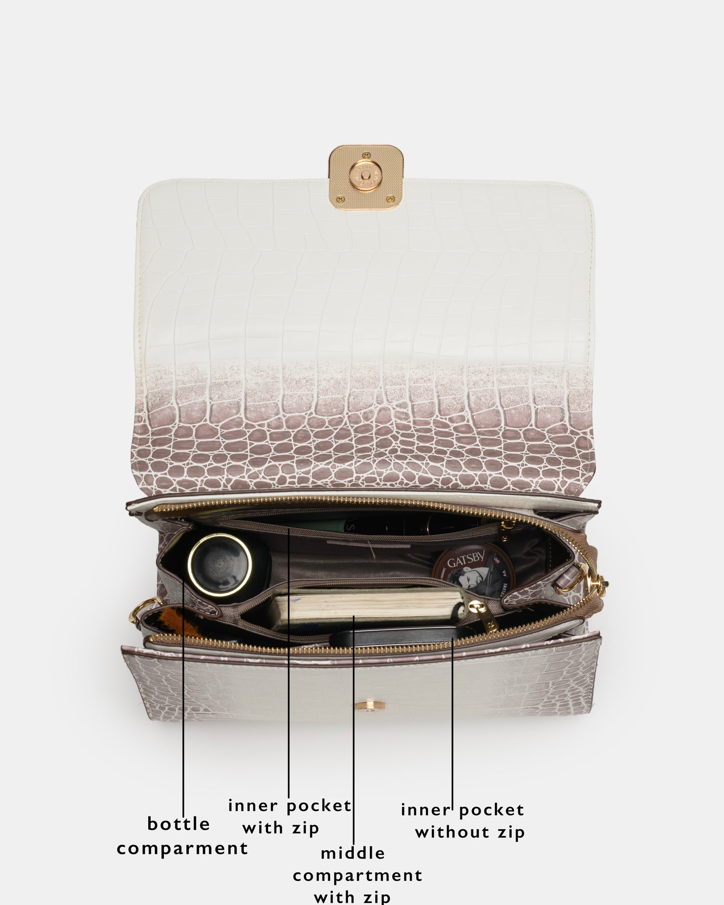 Magnolia Luxe Croco Texture Satchel – Elegant Handbag with Gold Accents