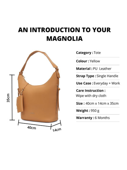 Magnolia Yellow PU Leather Solid One Size Women Tote
