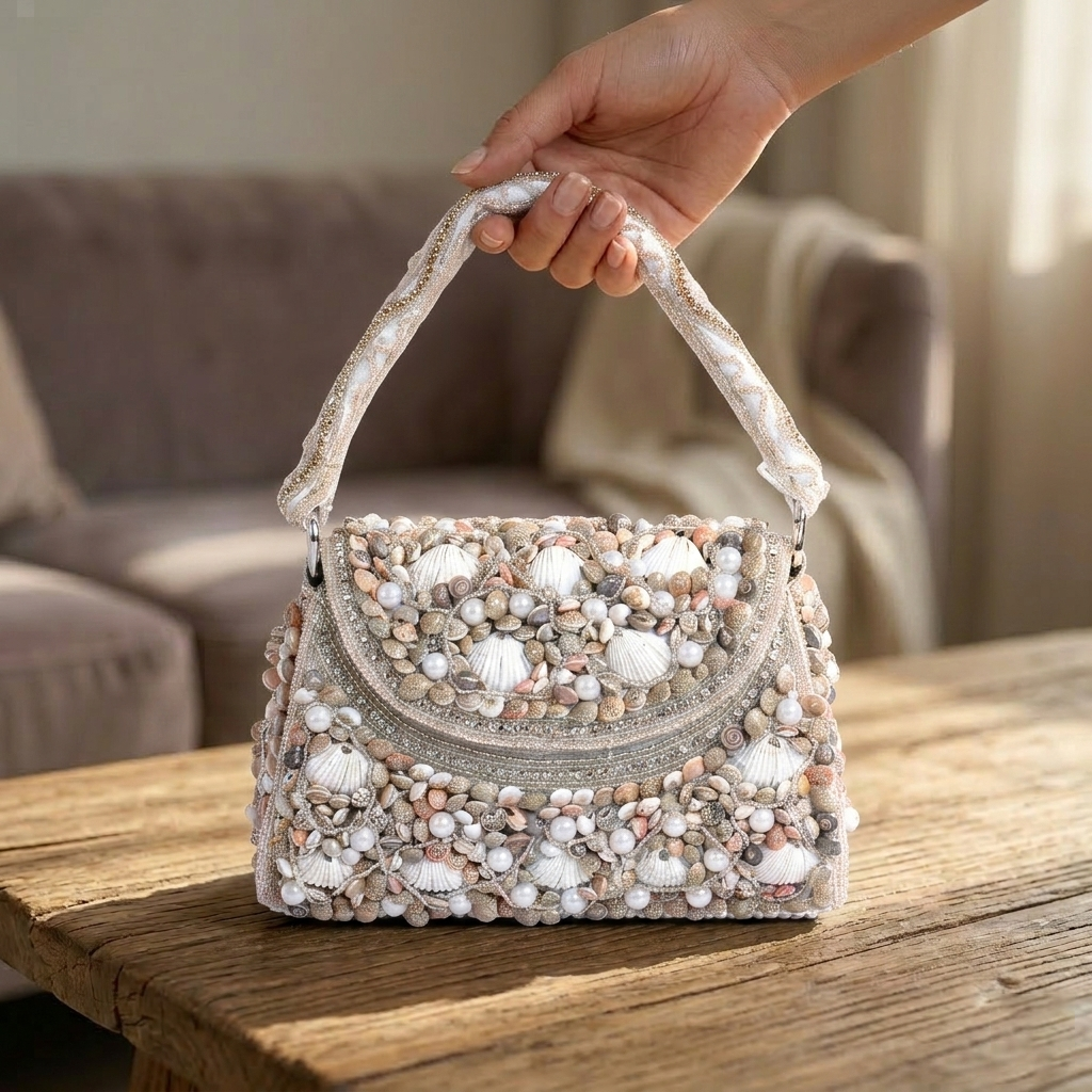 Magnolia White Velvet Embellishment Women Clutch