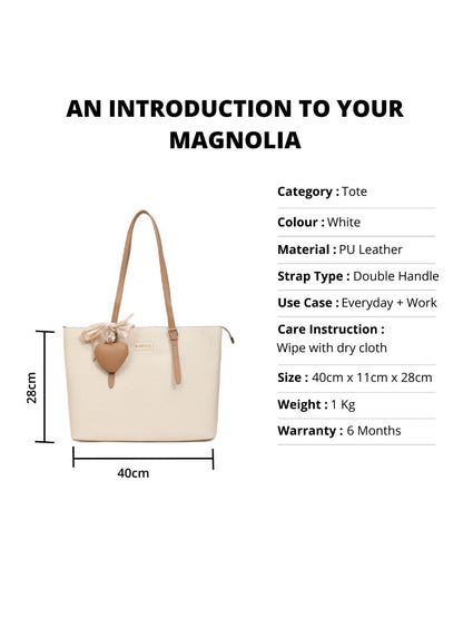 Magnolia White Solid One Size PU Leather Tote