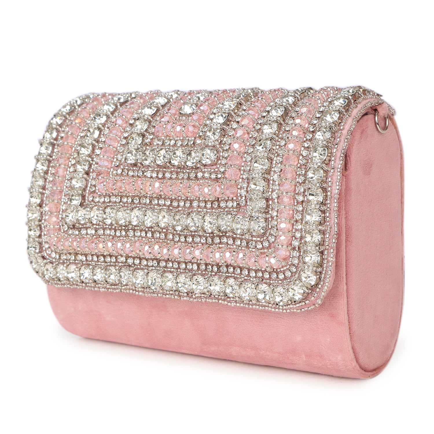 Nysa Pink Embellished Flap over Clutch Bag