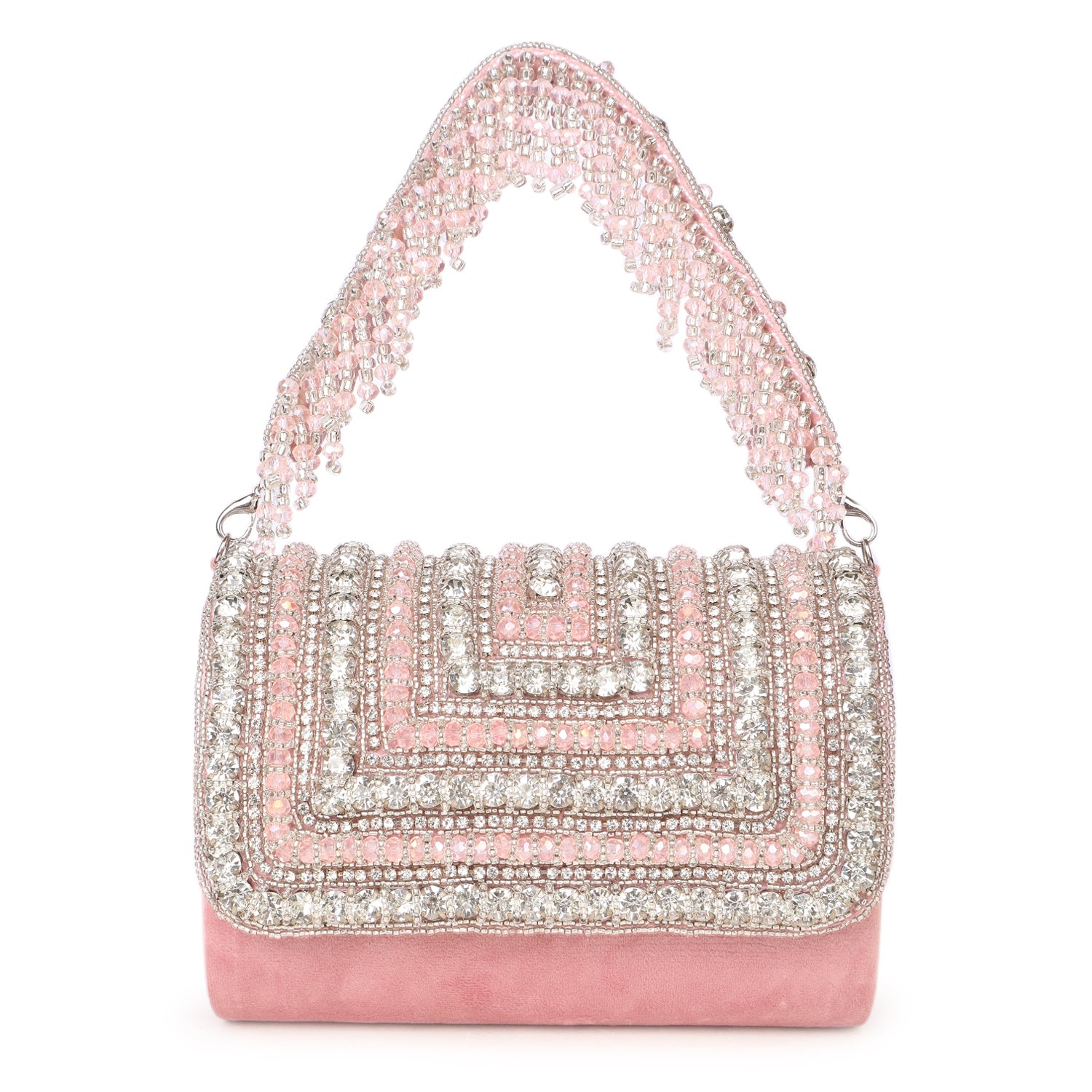 Nysa Pink Embellished Flap over Clutch Bag