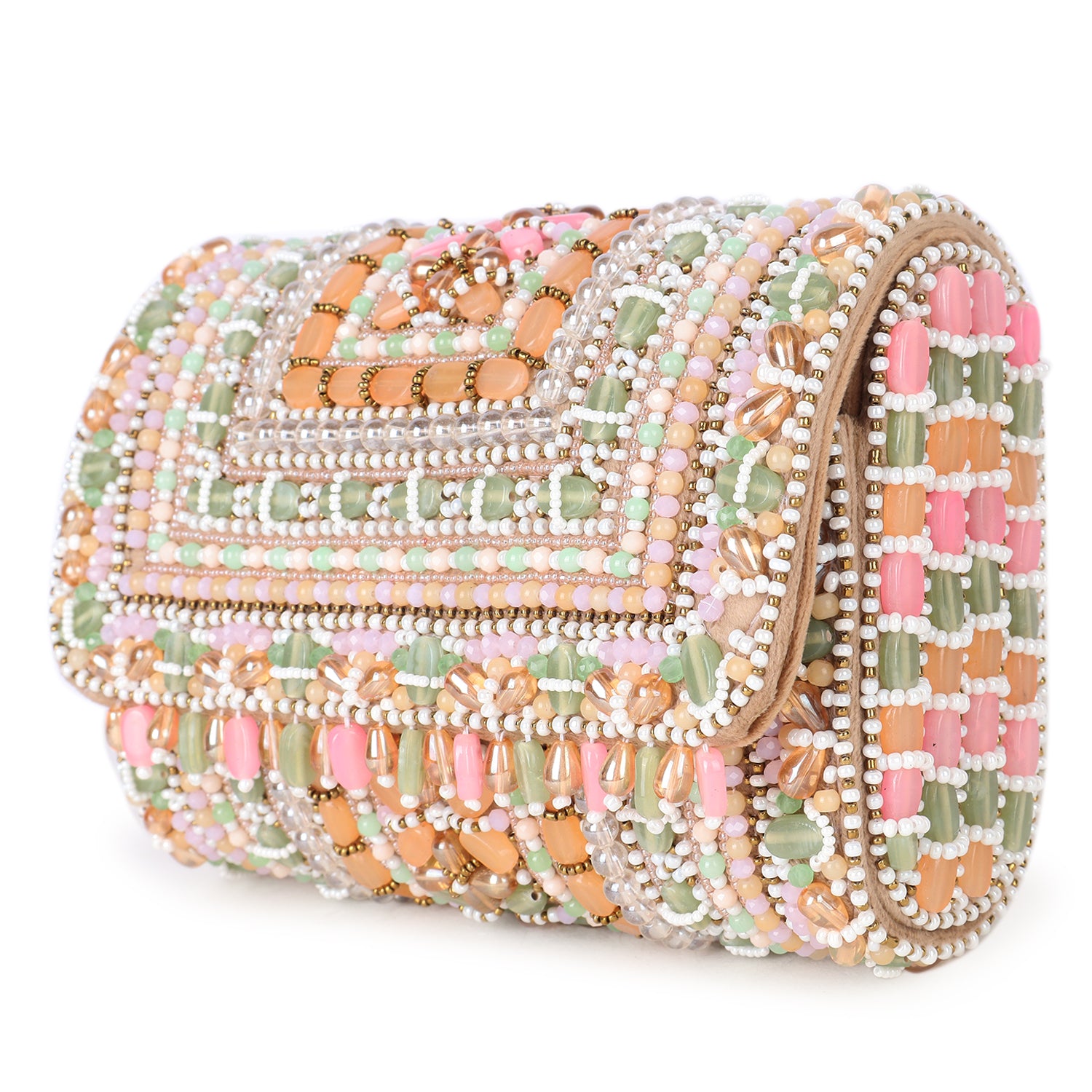 Pastel Suede Embellished Clutch