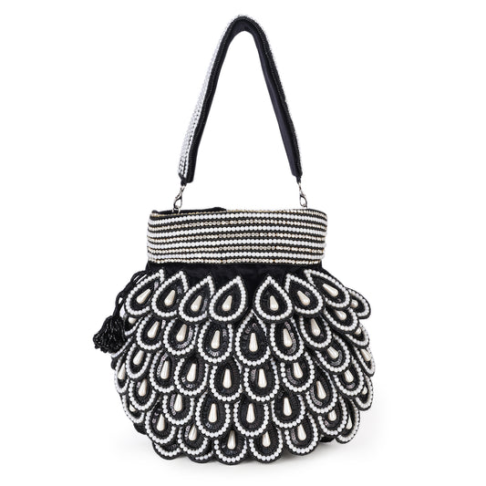 Magnolia Black Velvet Embellished Men Potli