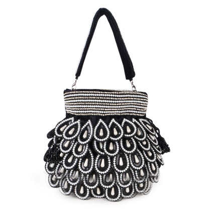 Magnolia Black Velvet Embellished Men Potli