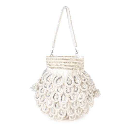 Magnolia White Velvet Embellished Men Potli