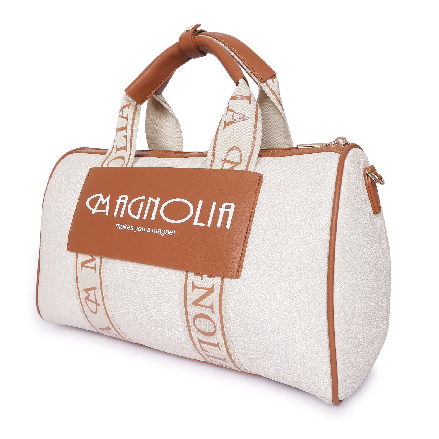 Magnolia Signature Barrel Duffle White & Caramel Brown