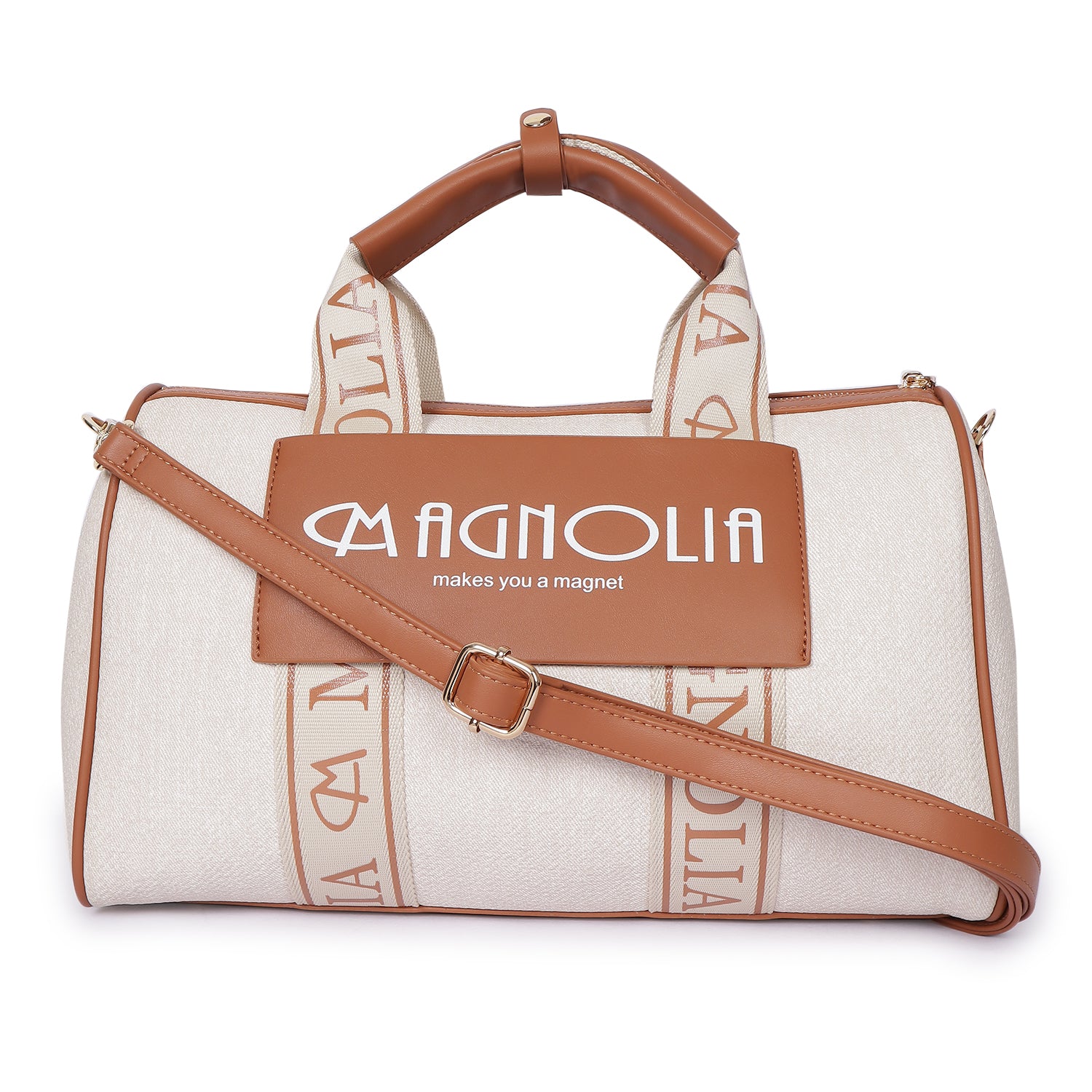 Magnolia Signature Barrel Duffle White & Caramel Brown