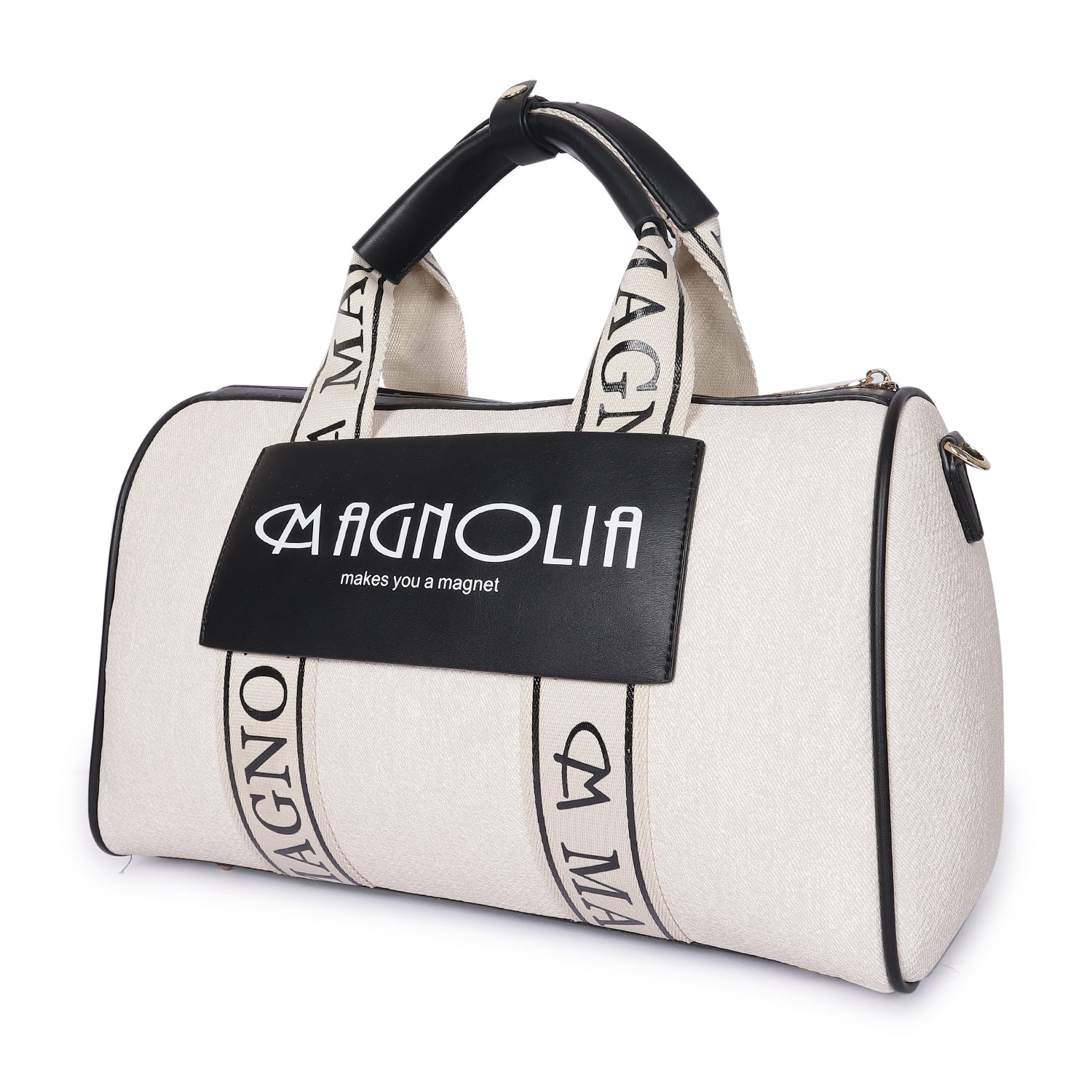 Magnolia Signature Barrel Duffle White & Black