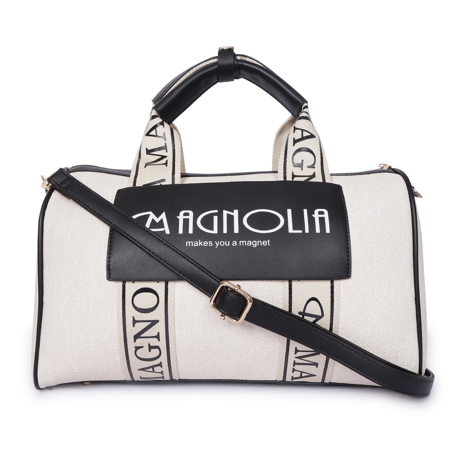 Magnolia Signature Barrel Duffle White & Black