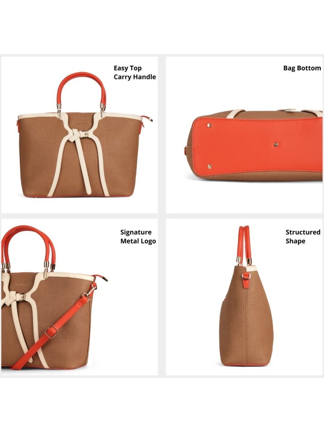 Magnolia PU Leather Women Brown Tote Bag