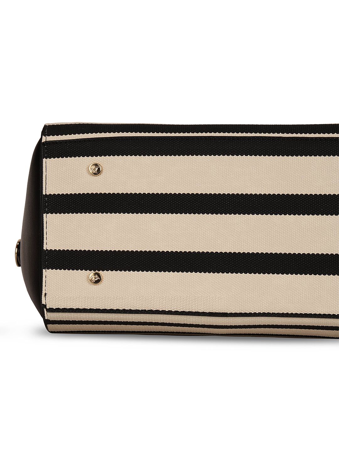 Magnolia PU Leather Women Striped Black Tote Bag