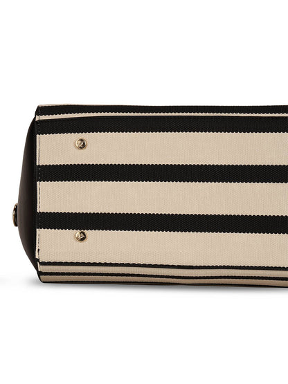 Magnolia PU Leather Women Striped Black Tote Bag