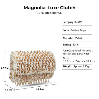 Magnolia Beige Velvet Embellished Women Clutch