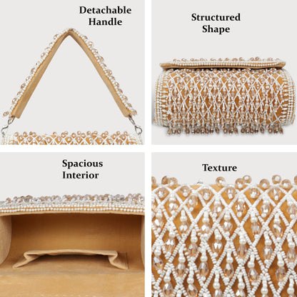 Magnolia Beige Velvet Embellished Women Clutch