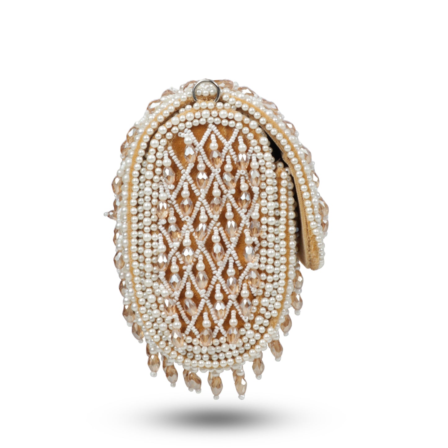 Magnolia Beige Velvet Embellished Women Clutch