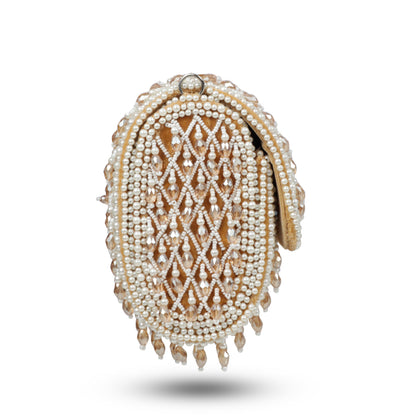 Magnolia Beige Velvet Embellished Women Clutch