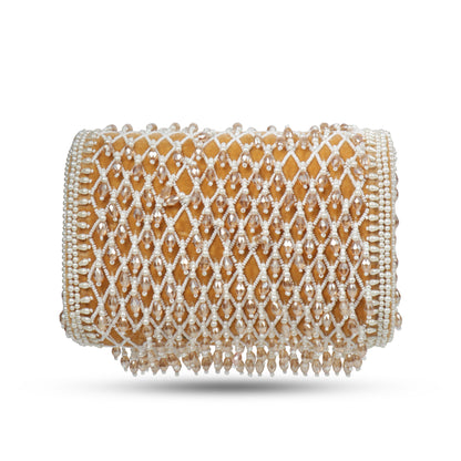 Magnolia Beige Velvet Embellished Women Clutch