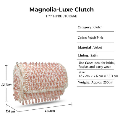 Magnolia Pink Velvet Embellished Women Clutch