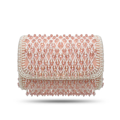 Magnolia Pink Velvet Embellished Women Clutch