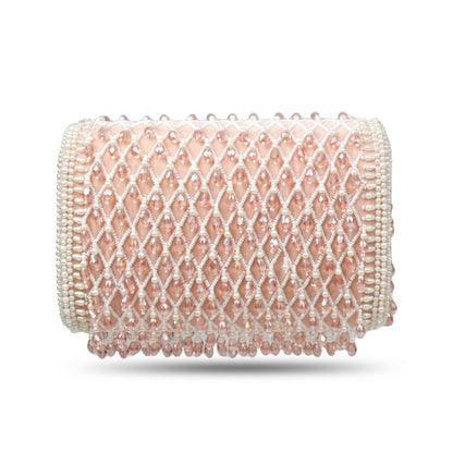 Magnolia Pink Velvet Embellished Women Clutch