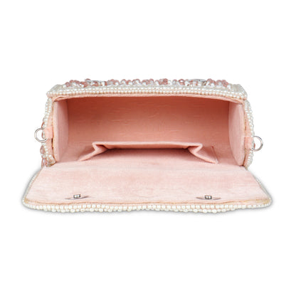 Magnolia Pink Velvet Embellished Women Clutch