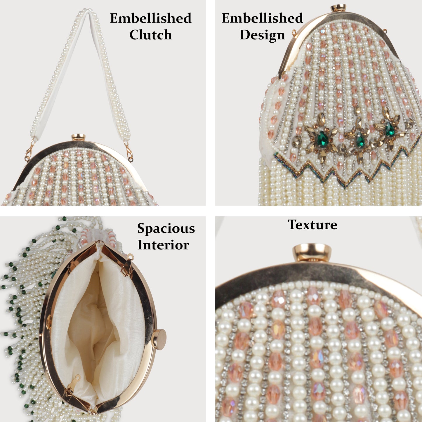 Magnolia Beige Velvet Embellished Women Clutch