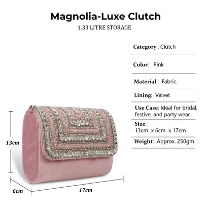 Magnolia Pink Velvet Embellished Women Clutch