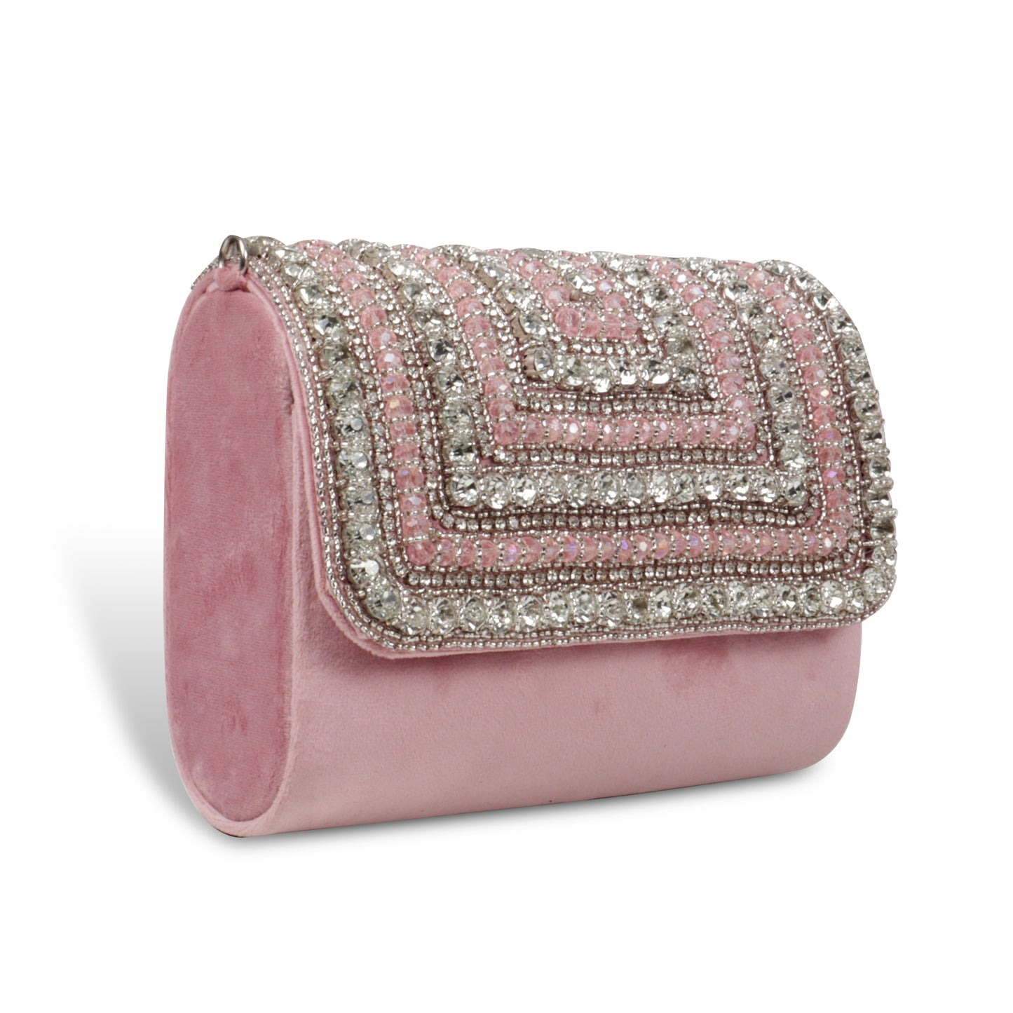 Magnolia Pink Velvet Embellished Women Clutch