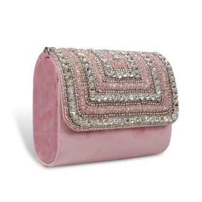 Magnolia Pink Velvet Embellished Women Clutch