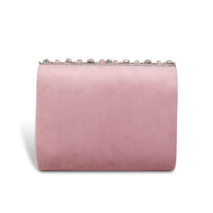 Magnolia Pink Velvet Embellished Women Clutch