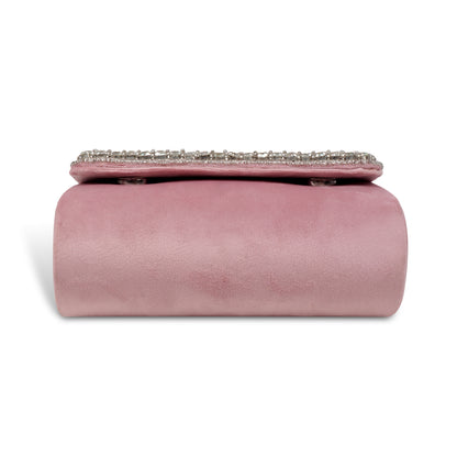 Magnolia Pink Velvet Embellished Women Clutch