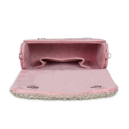 Magnolia Pink Velvet Embellished Women Clutch