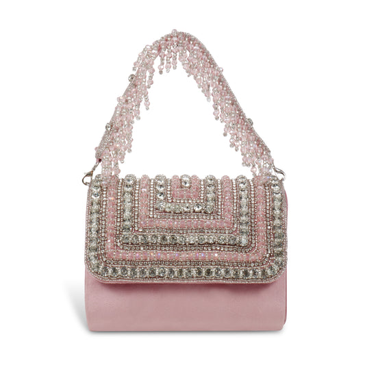 Magnolia Pink Velvet Embellished Women Clutch
