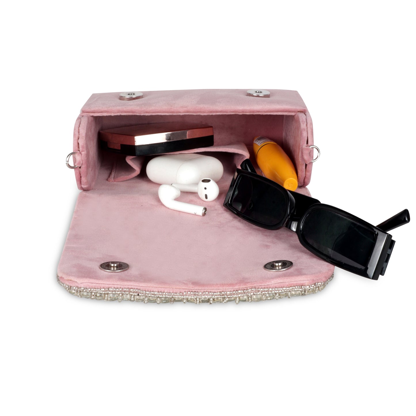 Magnolia Pink Velvet Embellished Women Clutch