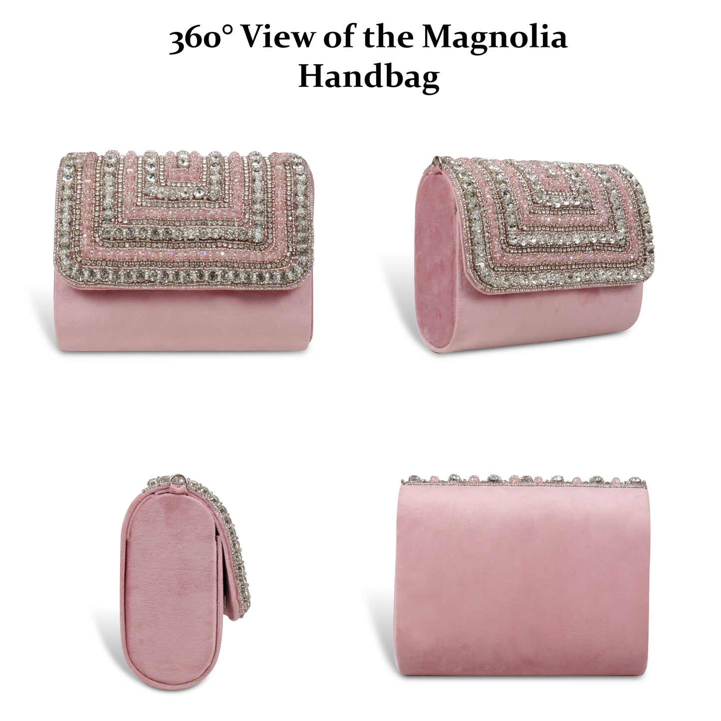 Magnolia Pink Velvet Embellished Women Clutch