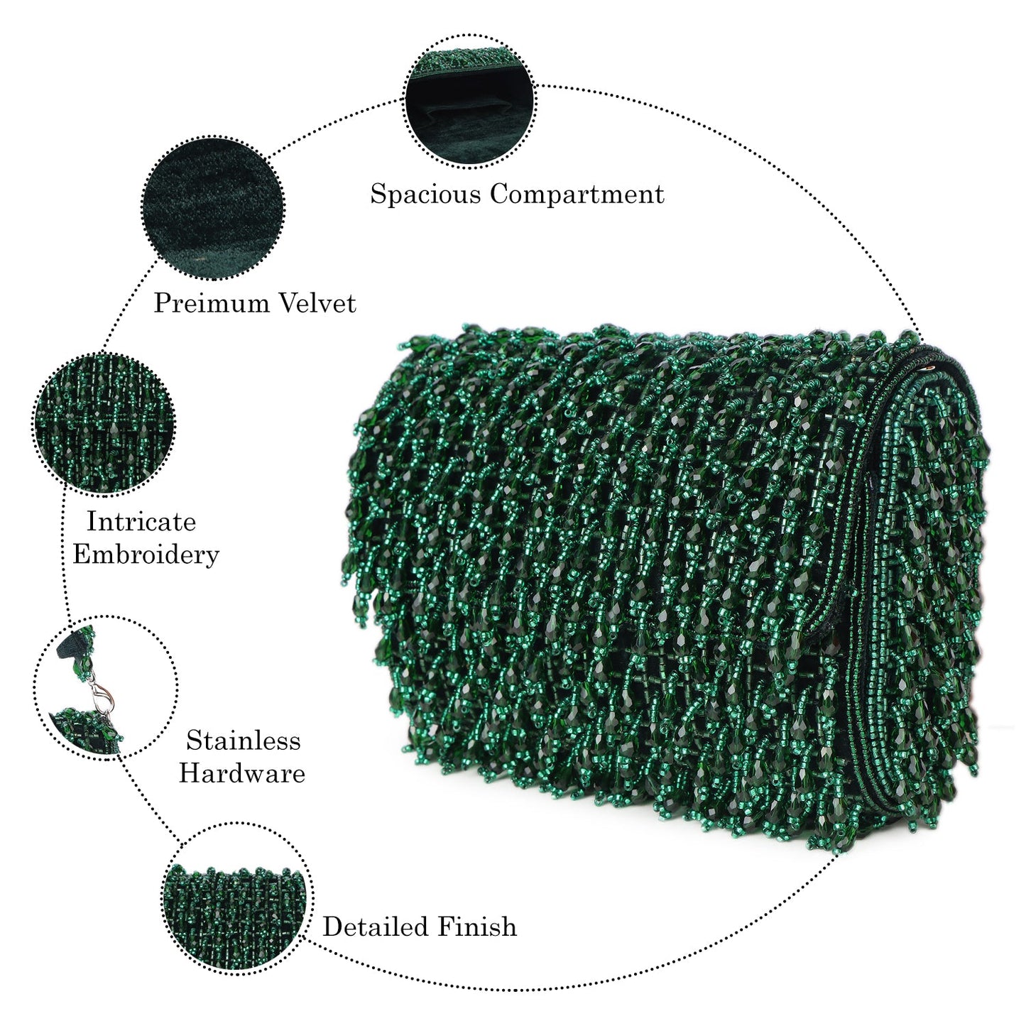 Magnolia Green Velvet Embellished Women Clutch
