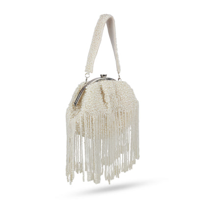 Magnolia White Velvet Embellished Women Clutch