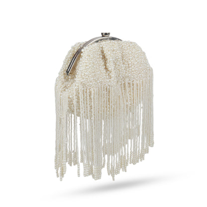 Magnolia White Velvet Embellished Women Clutch
