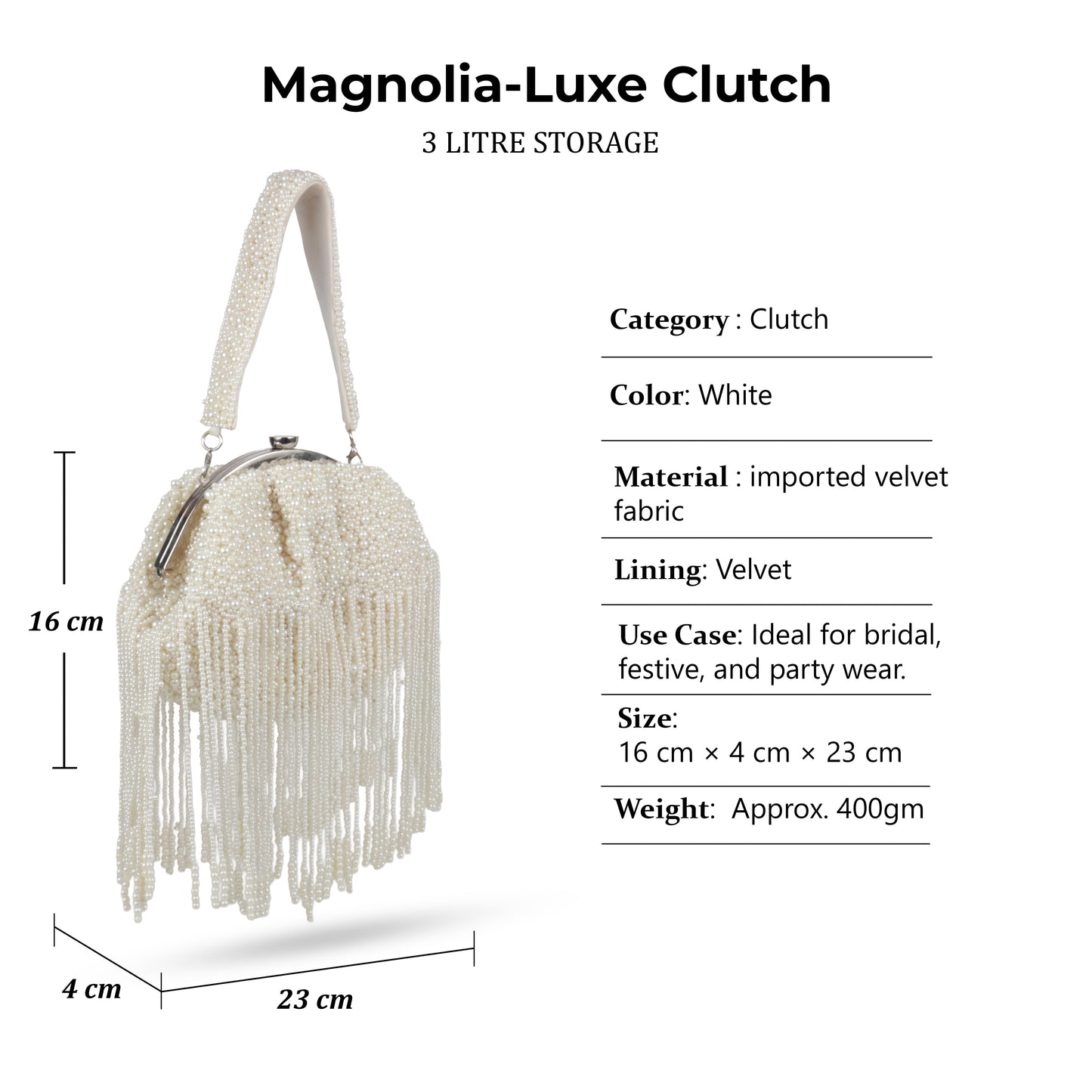 Magnolia White Velvet Embellished Women Clutch