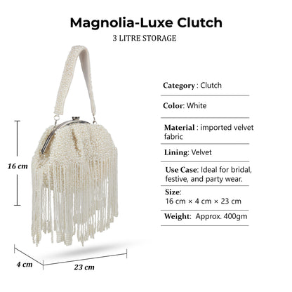 Magnolia White Velvet Embellished Women Clutch